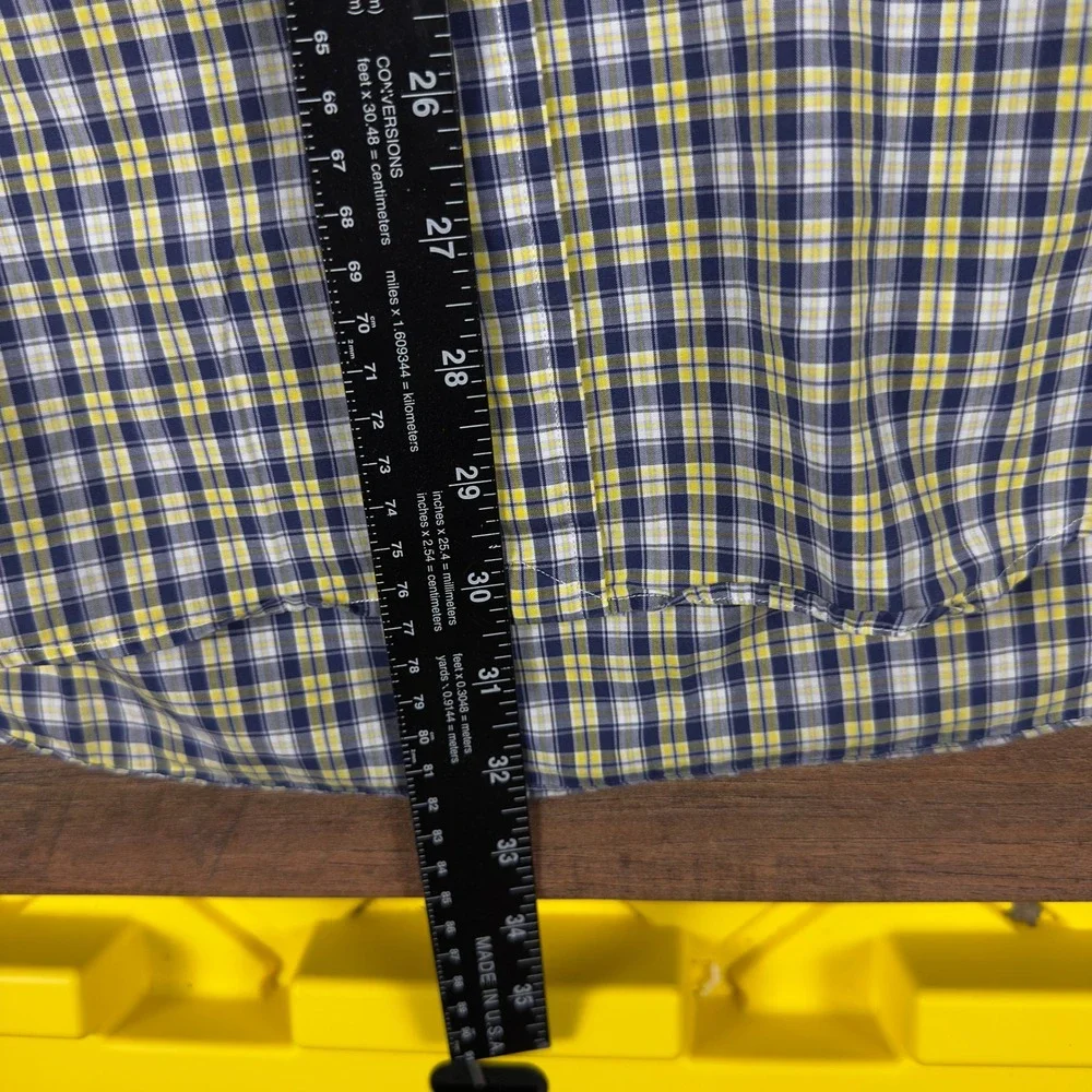 Ralph Lauren Blake Mens Medium Plaid Button Down Shirt Short Sleeve Navy Yellow